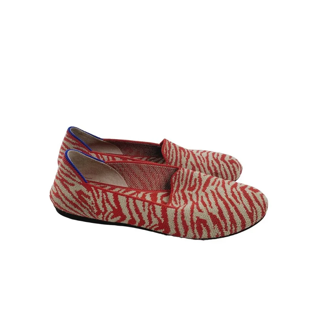 Rothy's Girls Red Beige Zebra Print Nib Slip-On Round Toe Flat Loafers Size US 4